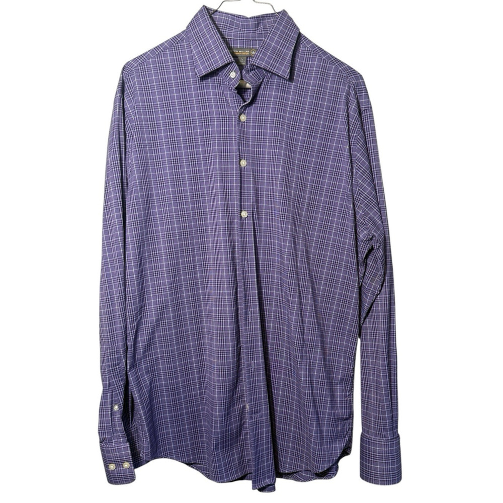 Peter Millar Summer Comfort Men's Large Long Sleeve Purple Plaid Button Up Shirt